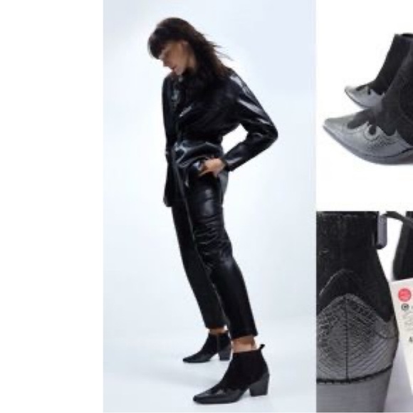 ZARA | SPLIT SUEDE WESTERN COWBOY ANKLES BOOTS SNAKE SKIN EMBOSSED SIDE ZIPPER - Picture 10 of 11